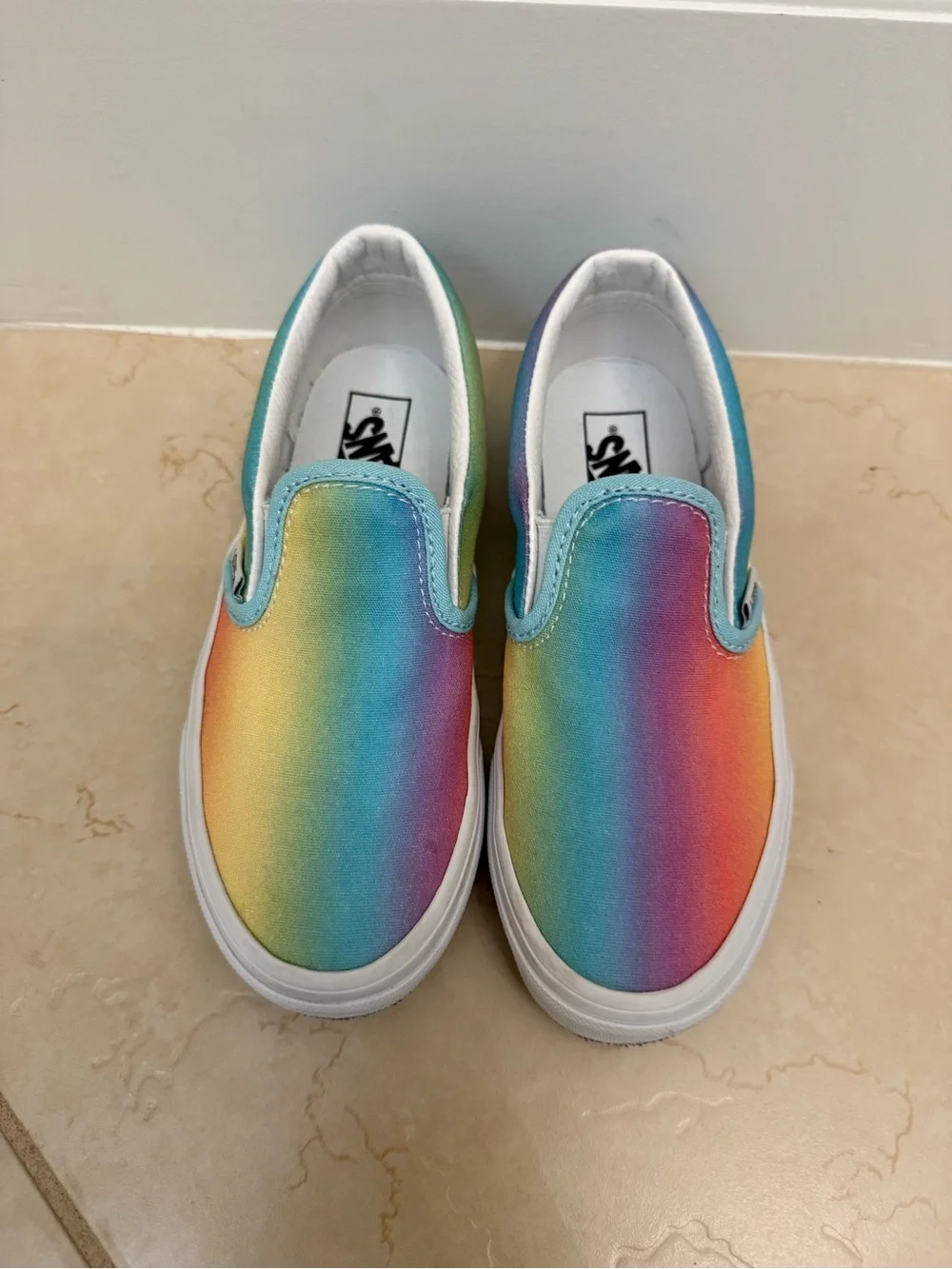 Vans Kids Classic Slip-On Rainbow Canvas Sneakers size 1